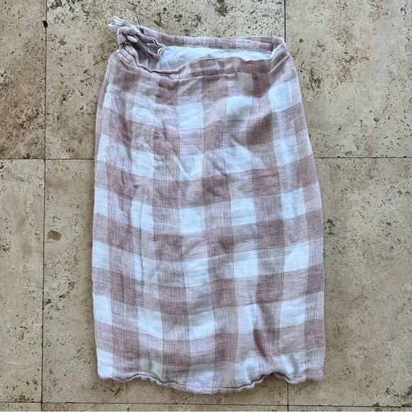 Anthro Heartloom Bently Red Pink Gingham Plaid High Waist Skirt Tie Coverup S - Picture 6 of 8